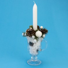 Букет Новогодний в чашке со свечей 13006 (белый)